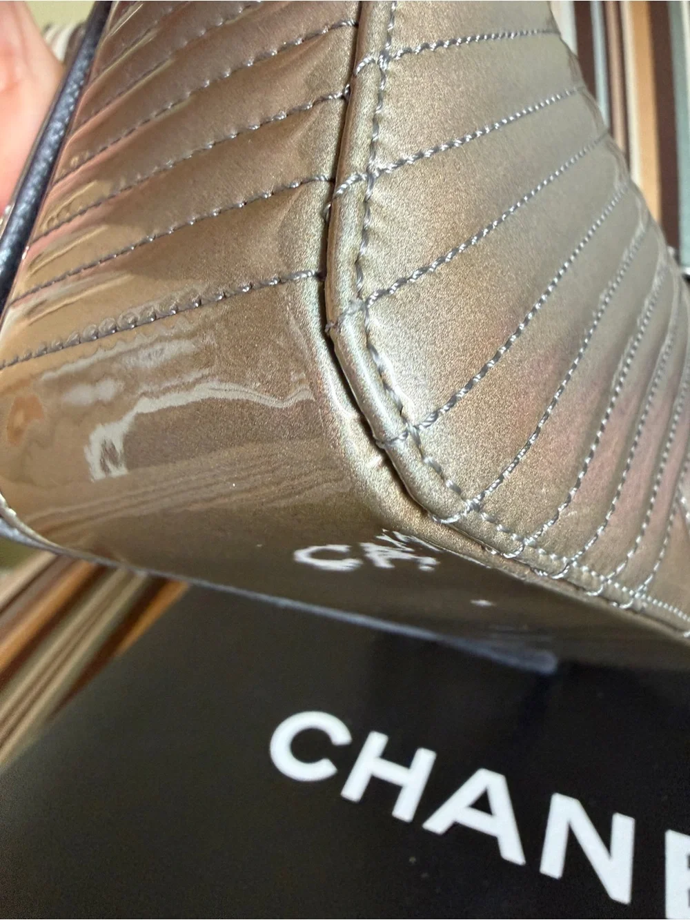 Chanel Coco Boyd Quilted Patent Leather Flap Bag in Dark Gray